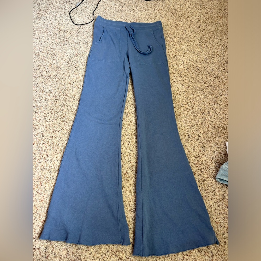 Aerie muted blue sweat pants with slight flared leg.